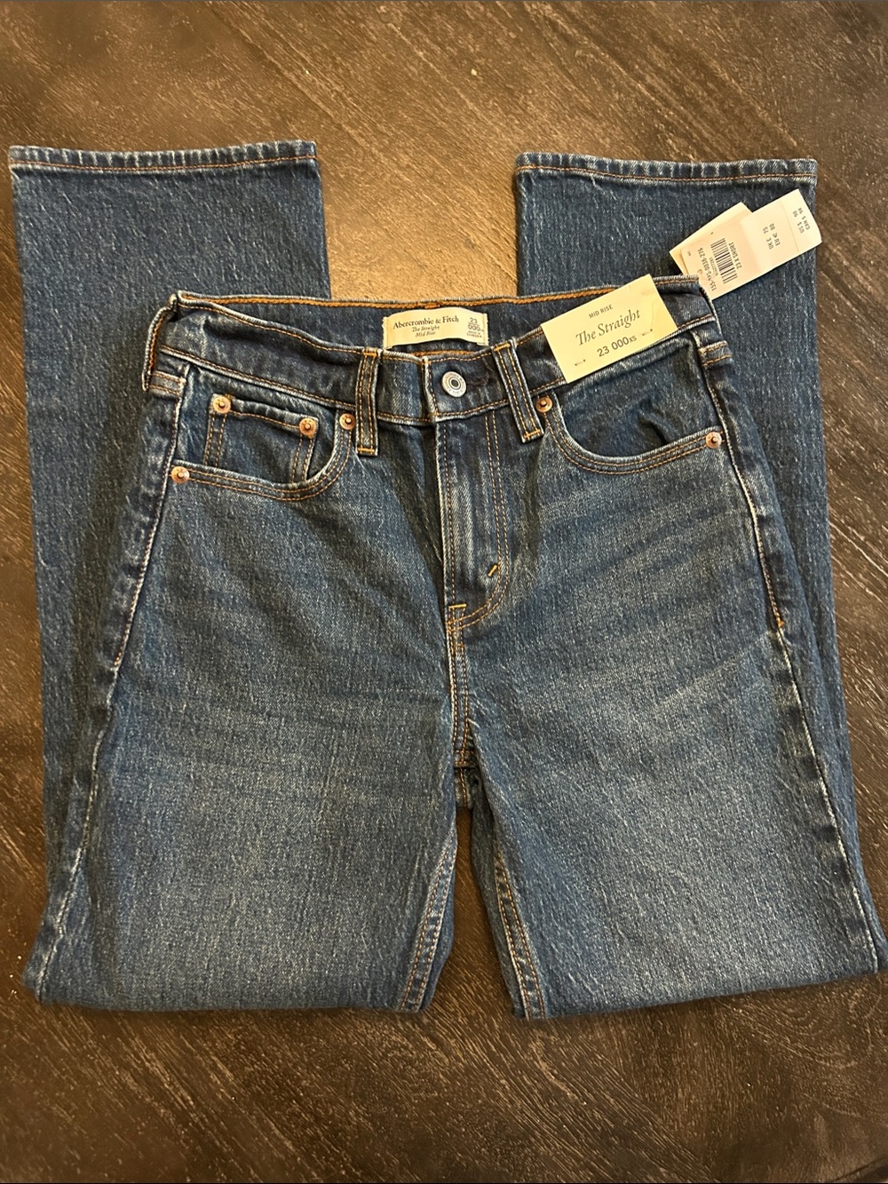 Abercrombie & Fitch Woman’s MID Rise “The Straight” Jeans in Dark Blue Denim